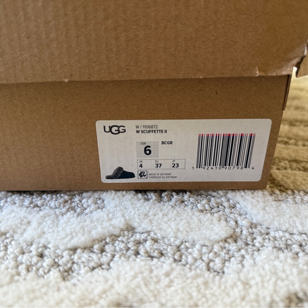 UGG Scuffette Black Slippers with Gray Fur - Picture 5 of 6